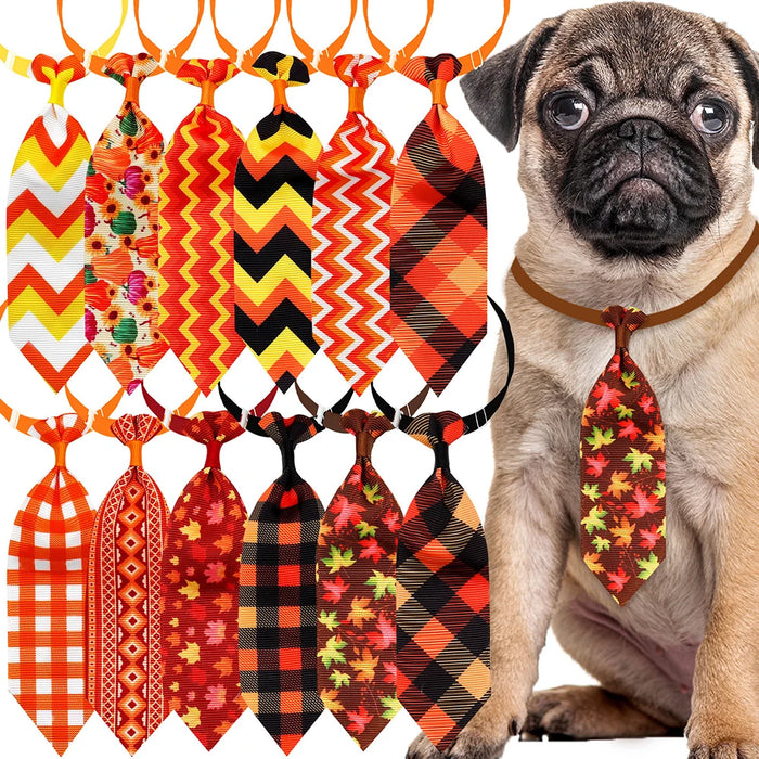 10PCS Fall Pet Dog Bow Tie Grooming Thanksgiving Dog Neckties with Pumpkin Adjustable Dog Collar Small Dog Autumn Pet Supplies
