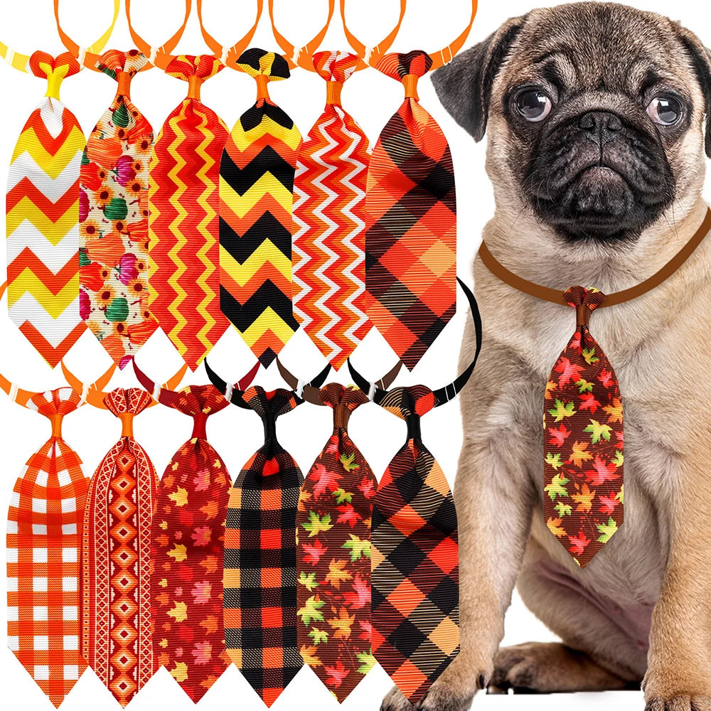 10PCS Fall Pet Dog Bow Tie Grooming Thanksgiving Dog Neckties with Pumpkin Adjustable Dog Collar Small Dog Autumn Pet Supplies